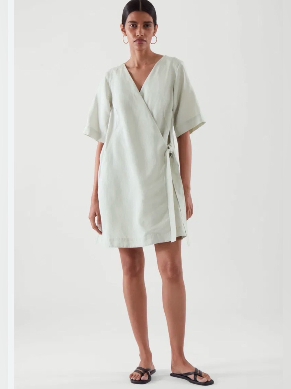COS Mini Linen-Blend Wrap Dress in Cream: M